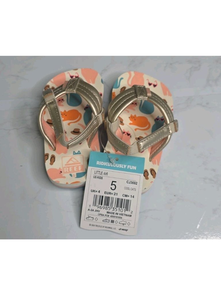 Reef Toddler Flip Flops Size 5 Gold Strap Cute Print Beach Sandals Nwt. Wl31 — image 4 of 5